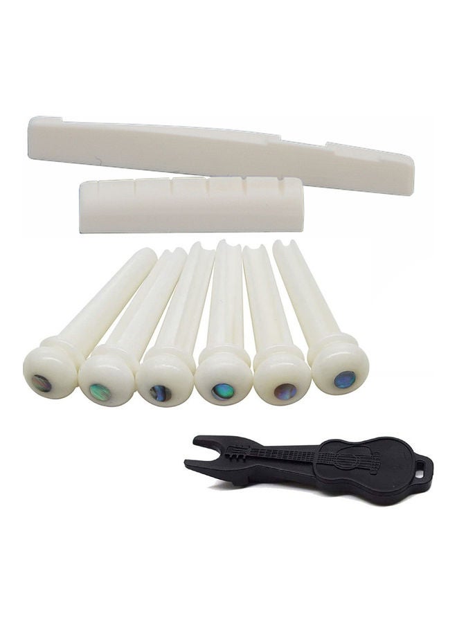 Generic - 6 Pieces Natural Cattle Bone Guitar Nut And Pins Puller For Folk Guitar Replacement Accessories - Image 1