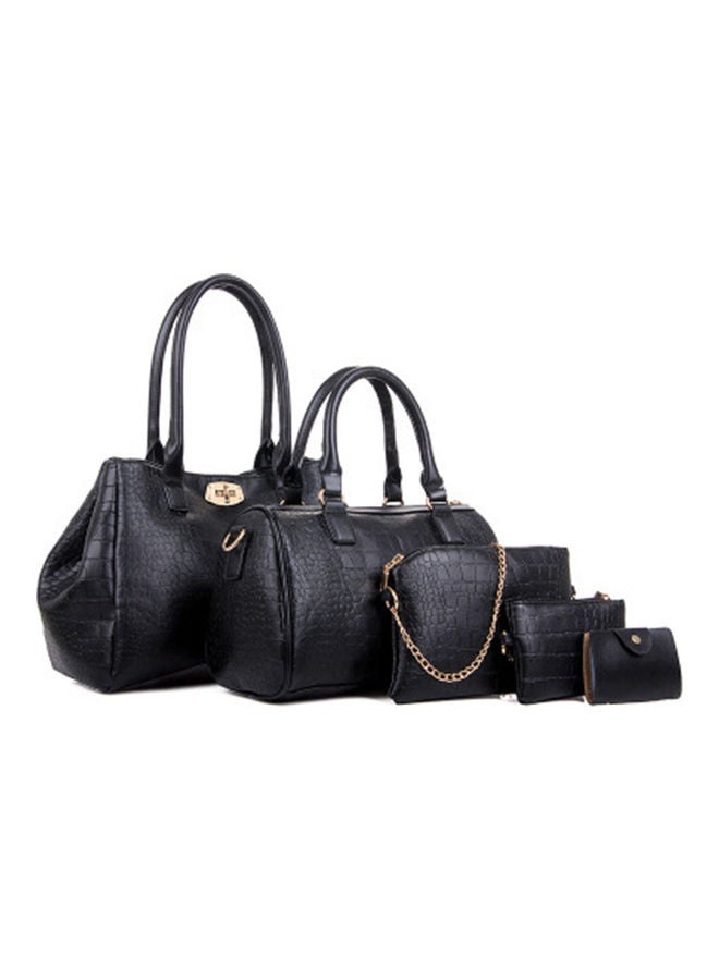 5-Piece Crocodile Pattern Handbag Black  - Image 1
