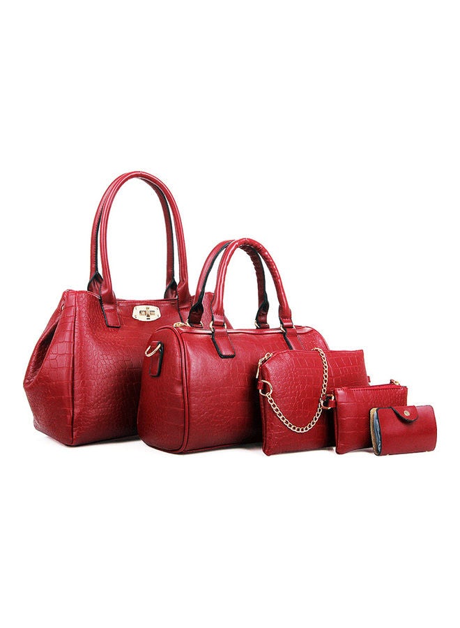 5-Piece Crocodile Pattern Handbag Red - Image 1