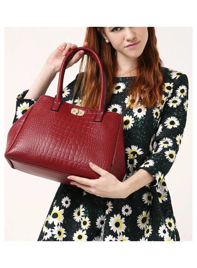 5-Piece Crocodile Pattern Handbag Red - Image 2