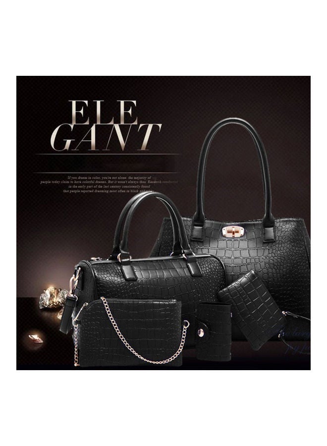 5-Piece Crocodile Pattern Handbag Black  - Image 4