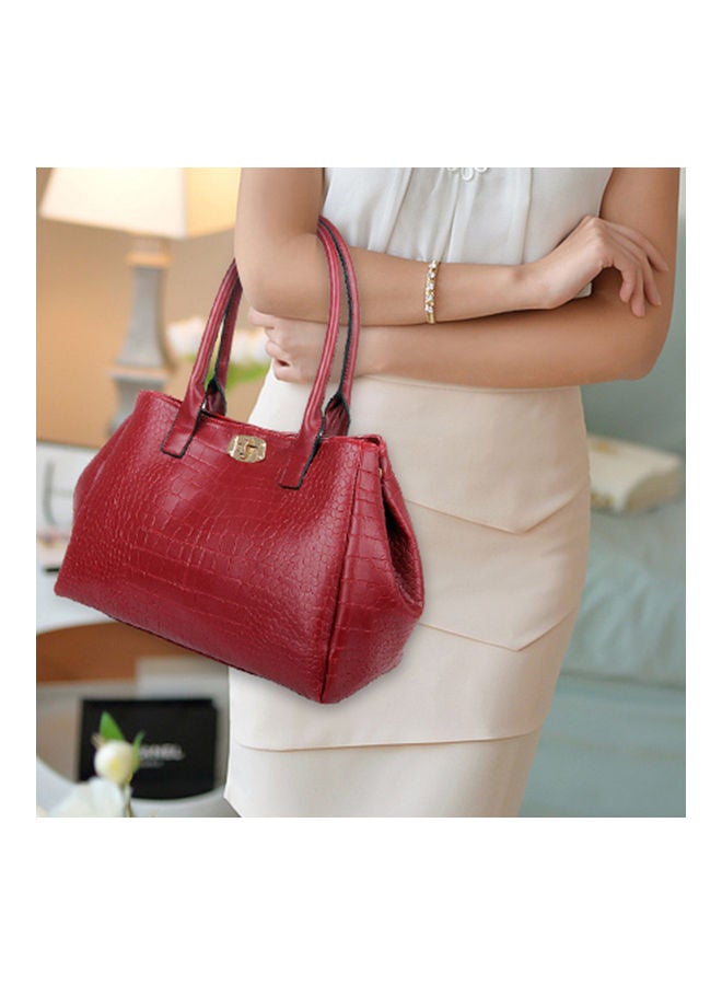 5-Piece Crocodile Pattern Handbag Red - Image 3