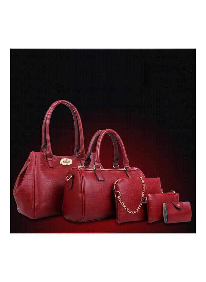 5-Piece Crocodile Pattern Handbag Red - Image 4