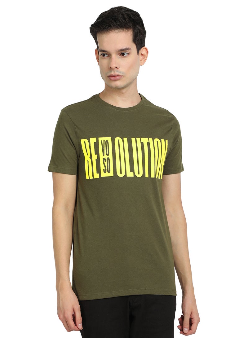 Buy Now - Men Slim Fit T-Shirt with Graphic print Olive/Yellow with ...