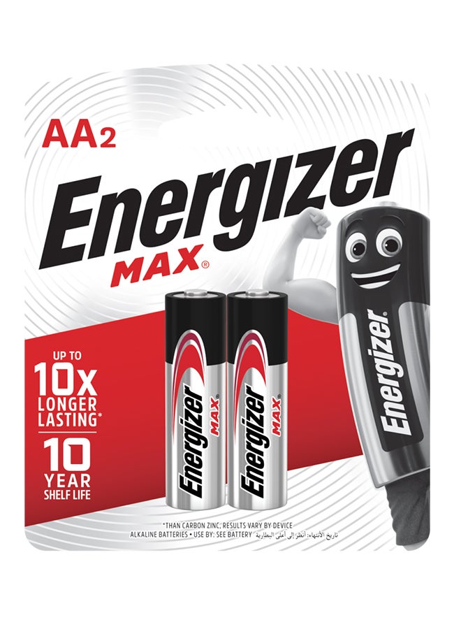 Energizer 2 AA Max Blister Card Silver/Black/Red
