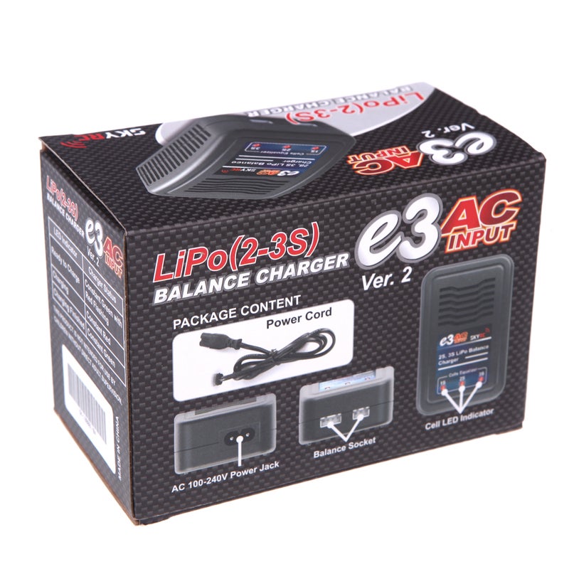 SKYRC - SK-100081 E3 AC Input 2S 3S Lipo Battery Balance Charger For RC Batteries 12 x 6.5 x 8cm - Image 1