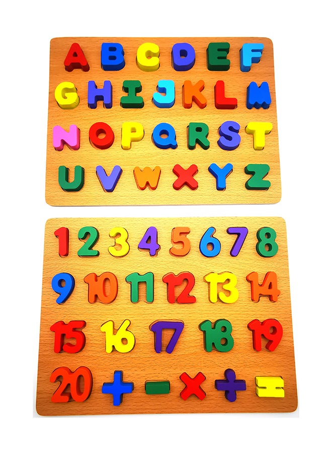 asmat Wooden Alphabet & Number Puzzle Boards For Educational Early Learning Toys 30 x 23cm - Image 1