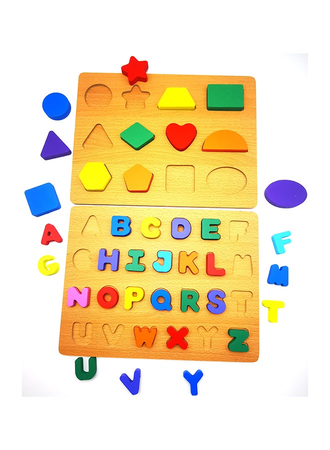 asmat Wooden Alphabet & Geometric Shape Learning Puzzle Toys 30 x 23cm - Image 2