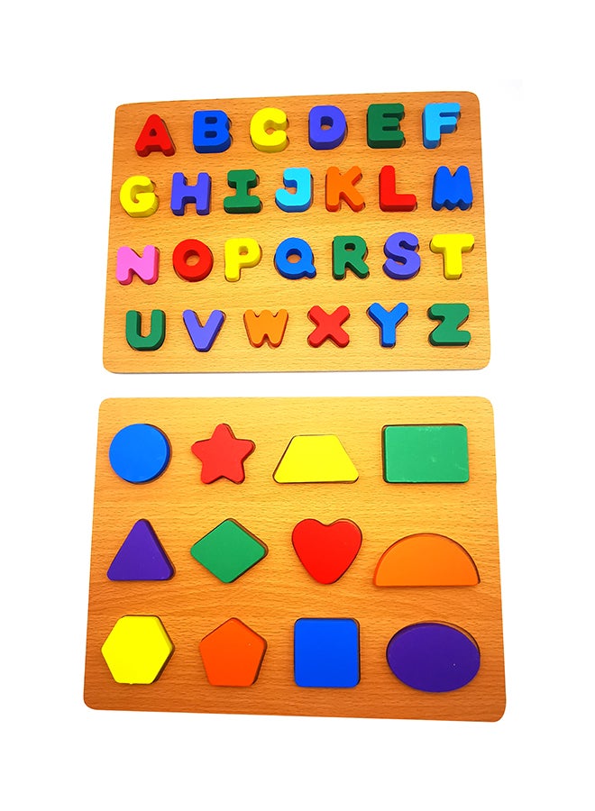asmat Wooden Alphabet & Geometric Shape Learning Puzzle Toys 30 x 23cm - Image 1