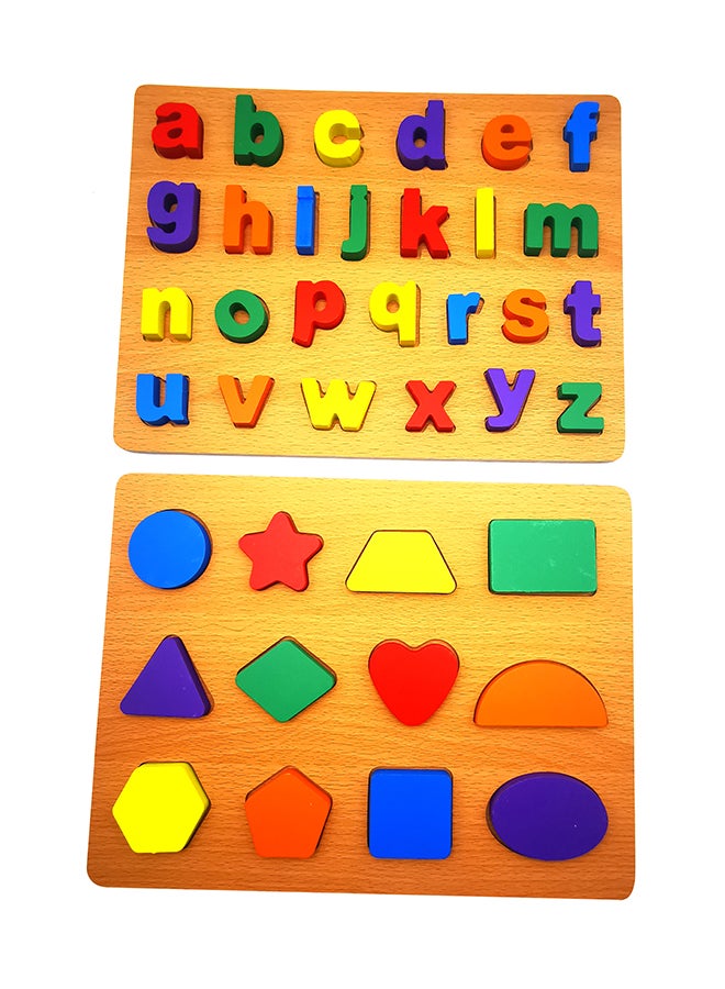 asmat Learning Wooden Alphabet With Geometric Shape Puzzle Preschool Learning Toys 30 x 23cm - Image 1