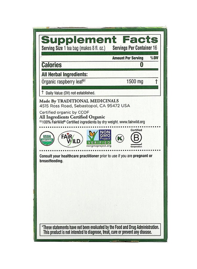 Traditional Medicinals Organic Raspberry Leaf Herbal Tea 16 Count 0.85ounce  - Image 2