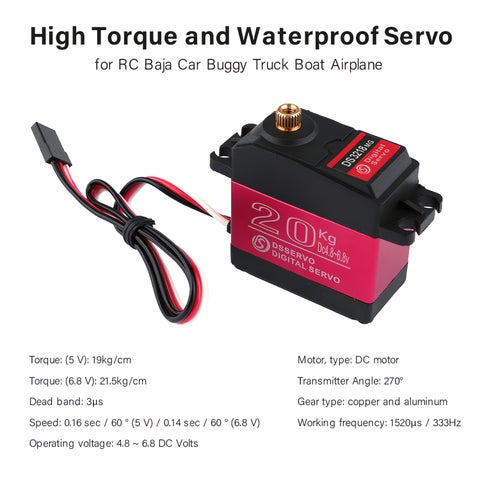 180° Gear Digital Steering Servo With Extended Cable For 1/10 1/8 RC Baja Car 10 x 5 x 5cm
