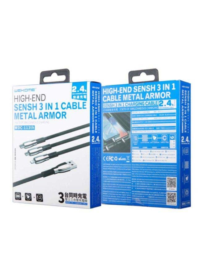 WK DESIGN Sensh Series 3-In-1 Data Cable Black/Silver - Image 2