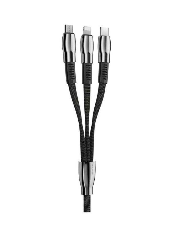 WK DESIGN Sensh Series 3-In-1 Data Cable Black/Silver - Image 1