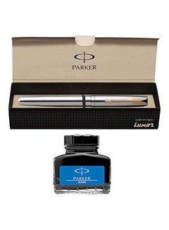 PARKER 2-Piece Frontier Fountain Pen And Quink Ink Bottle Set Silver/Black/Gold  - Image 3