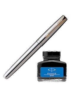 PARKER 2-Piece Frontier Fountain Pen And Quink Ink Bottle Set Silver/Black/Gold  - Image 2