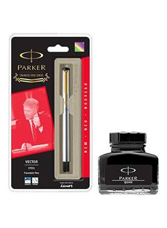 PARKER Vector Fountain Pen With Quink Ink Bottle Black  - Image 2