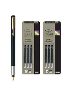 PARKER 7-Piece Vector Matte Fountain Pen And Quink Ink Cartridge Set Black/Blue  - Image 1