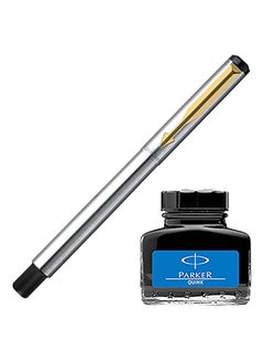 PARKER Vector GT Fountain Pen With Quink Ink Bottle Silver/Gold/Black  - Image 2