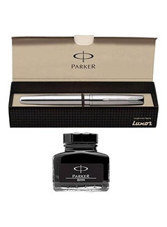 PARKER Frontier Fountain Pen And Quink Ink Bottle Silver/Black  - Image 2