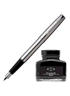 PARKER Frontier Fountain Pen And Quink Ink Bottle Silver/Black  - Image 1