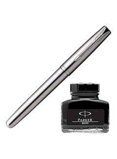 PARKER Frontier Fountain Pen And Quink Ink Bottle Silver/Black  - Image 3
