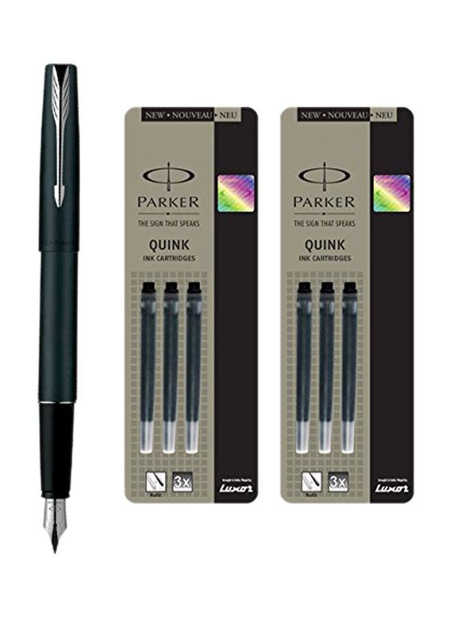 PARKER 7-Piece Frontier Fountain Pen And Quink Ink Cartridge Set Black