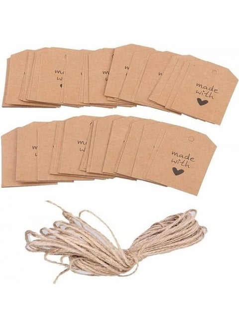 100-Piece Craft Paper Gift Tags With Natural Jute Twine Brown