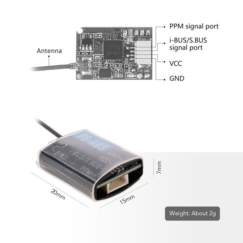 Flysky - FS-A8S Mini 8CH Receiver PPM i-BUS SBUS Output For RC Transmitter Controller Drone 7cm - Image 1