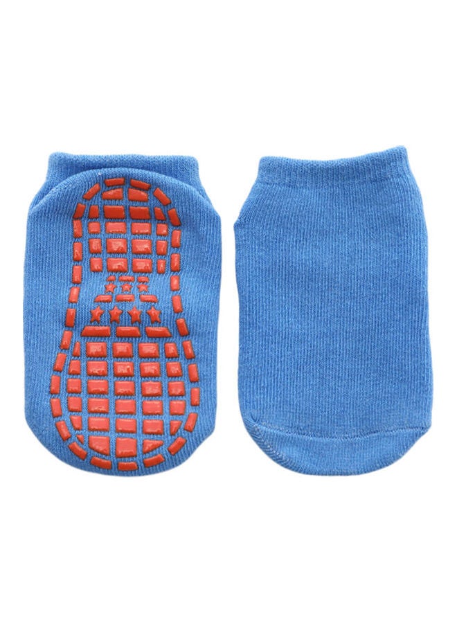 Solid Color Kids Girl Boy Anti Slip Breathable Elastic Sports Ankle Floor Socks Blue  - Image 1