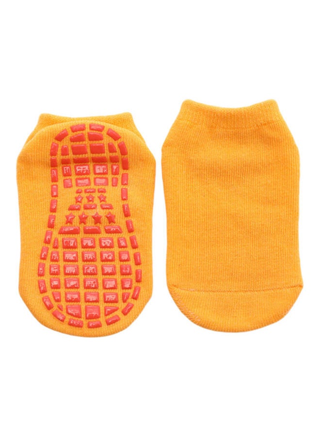 Solid Color Kids Girl Boy Anti Slip Breathable Elastic Sports Ankle Floor Socks Yellow  - Image 1