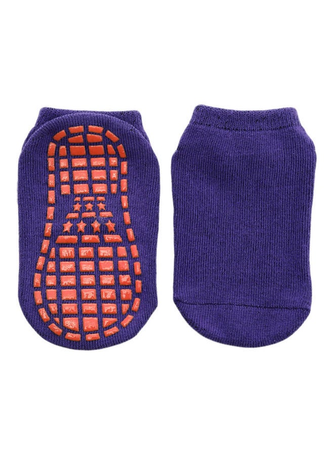 Solid Color Kids Girl Boy Anti Slip Breathable Elastic Sports Ankle Floor Socks Purple  - Image 1