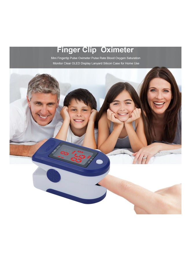 Generic - Mini Fingertip Pulse Oximeter Pulse Rate Blood Oxygen Saturation Monitor Clear OLED Display Lanyard Silicon Case for Home Use, Blue Blue&White - Image 1