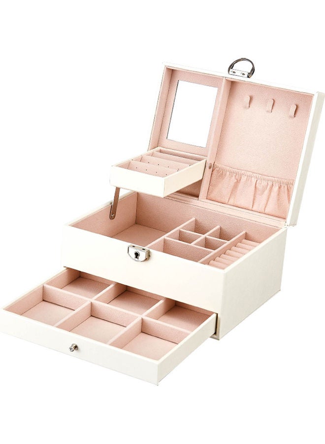 Multi-functional Jewelry Box PU Leather Jewelry Storage Case Multi-Layer Large Capacity Organizer for Rings Earrings Necklaces White - Image 1