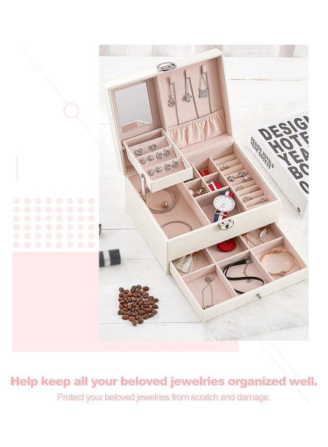 Multi-functional Jewelry Box PU Leather Jewelry Storage Case Multi-Layer Large Capacity Organizer for Rings Earrings Necklaces White - Image 4