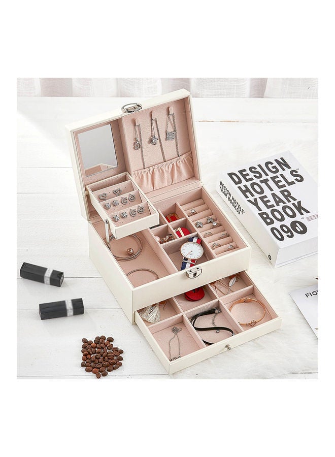 Multi-functional Jewelry Box PU Leather Jewelry Storage Case Multi-Layer Large Capacity Organizer for Rings Earrings Necklaces White - Image 2