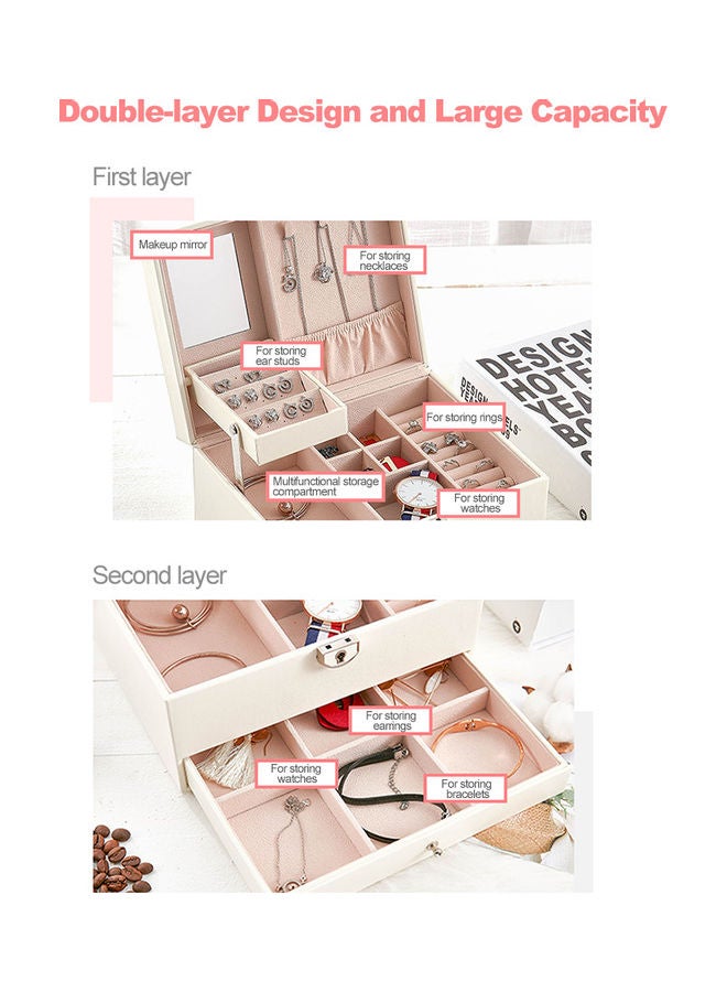 Multi-functional Jewelry Box PU Leather Jewelry Storage Case Multi-Layer Large Capacity Organizer for Rings Earrings Necklaces White - Image 3