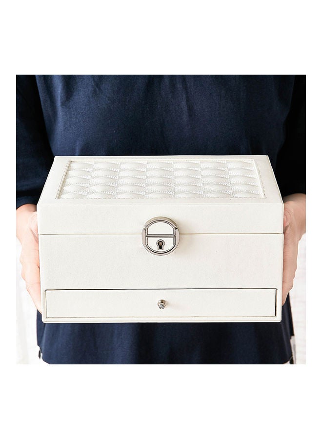 Multi-functional Jewelry Box PU Leather Jewelry Storage Case Multi-Layer Large Capacity Organizer for Rings Earrings Necklaces White - Image 5