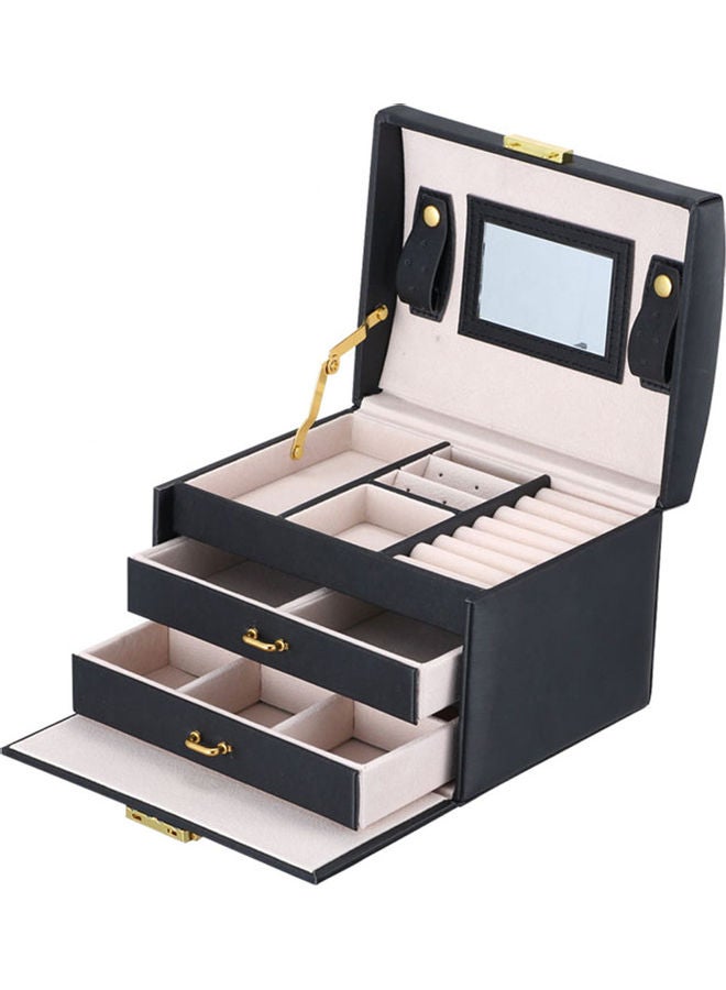 Generic - Fashionable PU Leather Jewelry Box Three-layer Design Double Drawers Storage Case Bracelet Necklace Ring Container Organizer Black - Image 1