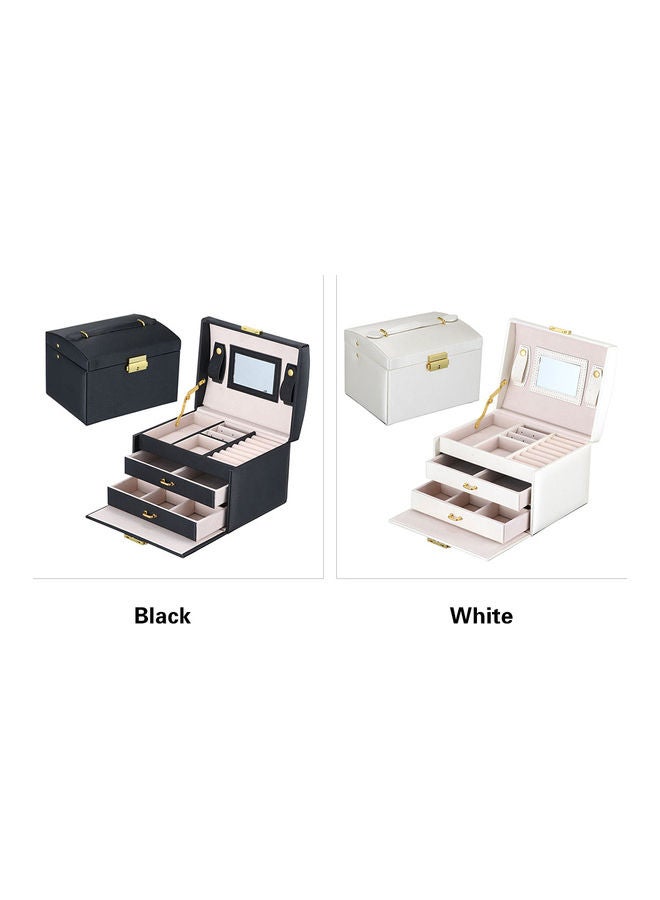 Generic - Fashionable PU Leather Jewelry Box Three-layer Design Double Drawers Storage Case Bracelet Necklace Ring Container Organizer Black - Image 1