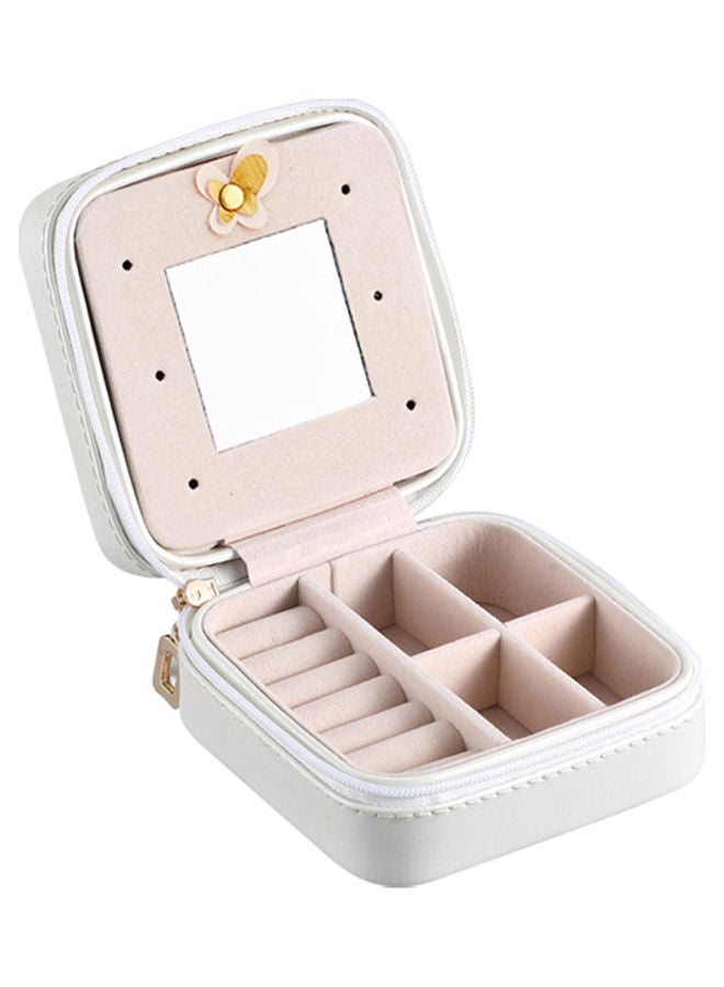 Generic Small Portable Travel Jewelry Box with Mirror Storage Case Organizer For Rings Earrings Necklaces White  - Image 1