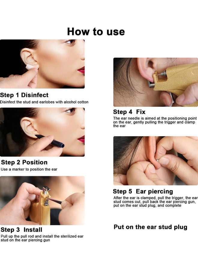 Generic - Professional Ear Stud Earring Piercing Gun Tools Kit Stainless Steel Reusable Earlobe Cartilage Nose Navel Body Piercing Gun Set Yellow - Image 1