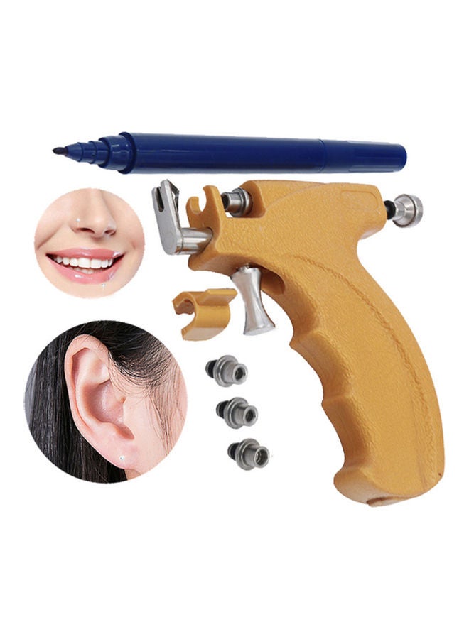 Generic - Professional Ear Stud Earring Piercing Gun Tools Kit Stainless Steel Reusable Earlobe Cartilage Nose Navel Body Piercing Gun Set Yellow - Image 1