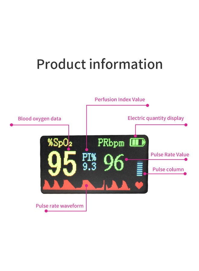 Generic - Household Finger Oximeter Pulse Rate Perfusion Index SPO2 Blood-oxygen Data Measurement OLED Display with Automatic Shutdown Function Multicolor - Image 1