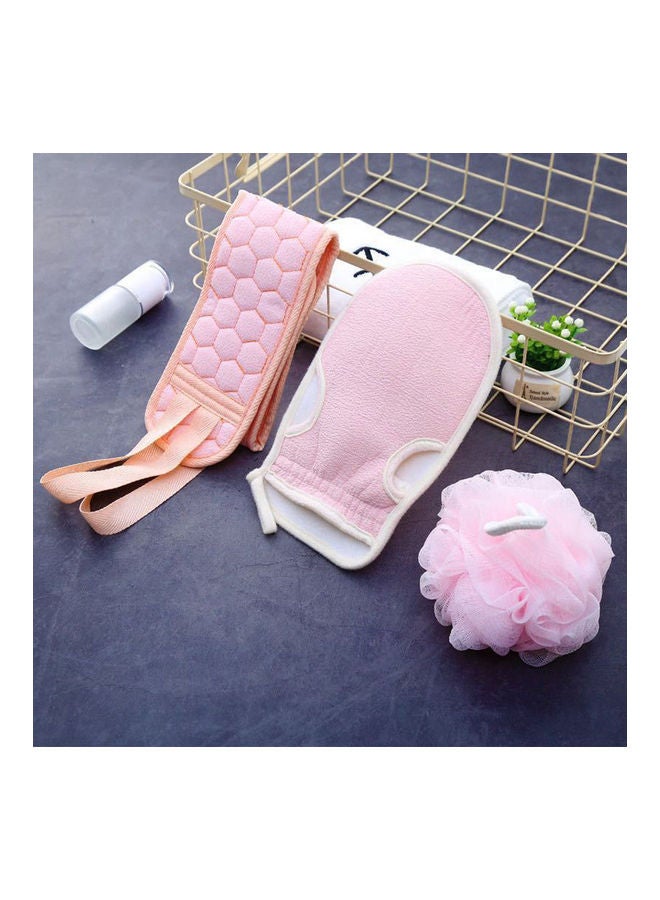 Generic - Silicone Body Shower Brush Belt Foaming Bath Ball Extended Back Scrubber Handle Cleaning and Exfoliating Pad Set With Massage Points Pink - Image 1