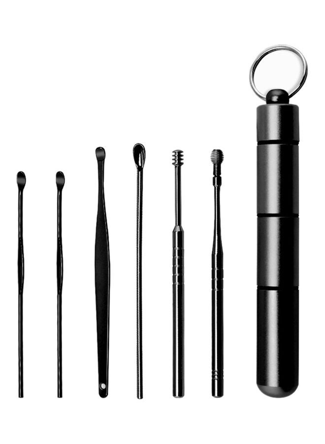Generic - 6pcs/set Ear Cleaner Kits Stainless Steel Earpick Wax Remover Curette  Ear Pick Ear Cleaner Spoon Spiral Ear Clean Tool Black - Image 1