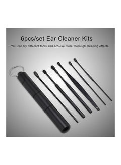 Generic 6pcs/set Ear Cleaner Kits Stainless Steel Earpick Wax Remover Curette  Ear Pick Ear Cleaner Spoon Spiral Ear Clean Tool Black  - Image 3