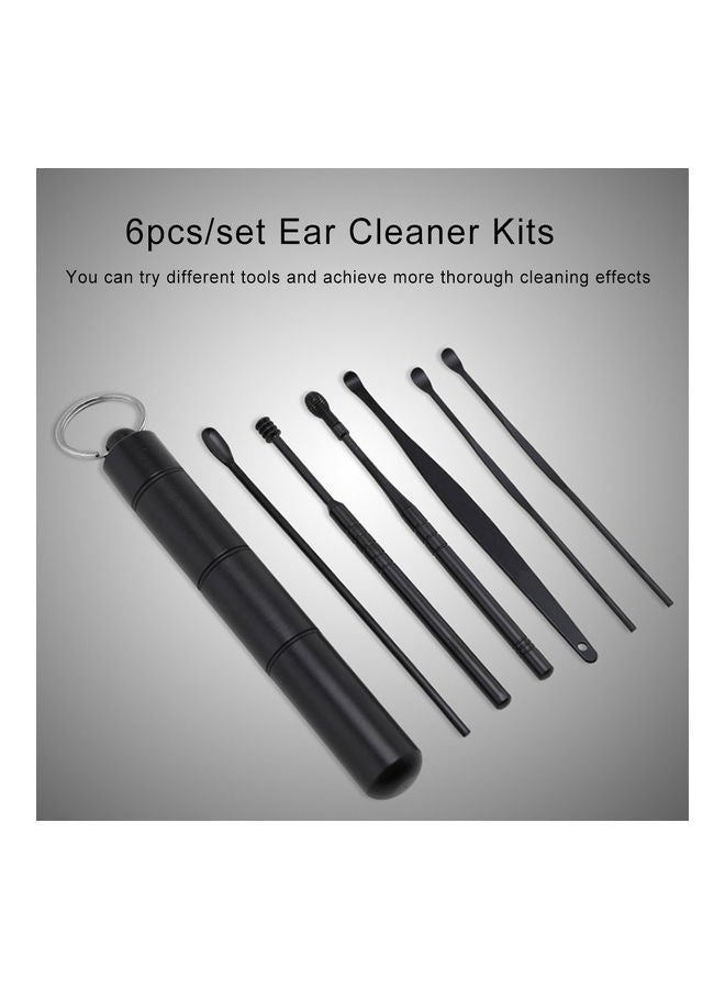 Generic - 6pcs/set Ear Cleaner Kits Stainless Steel Earpick Wax Remover Curette  Ear Pick Ear Cleaner Spoon Spiral Ear Clean Tool Black - Image 1