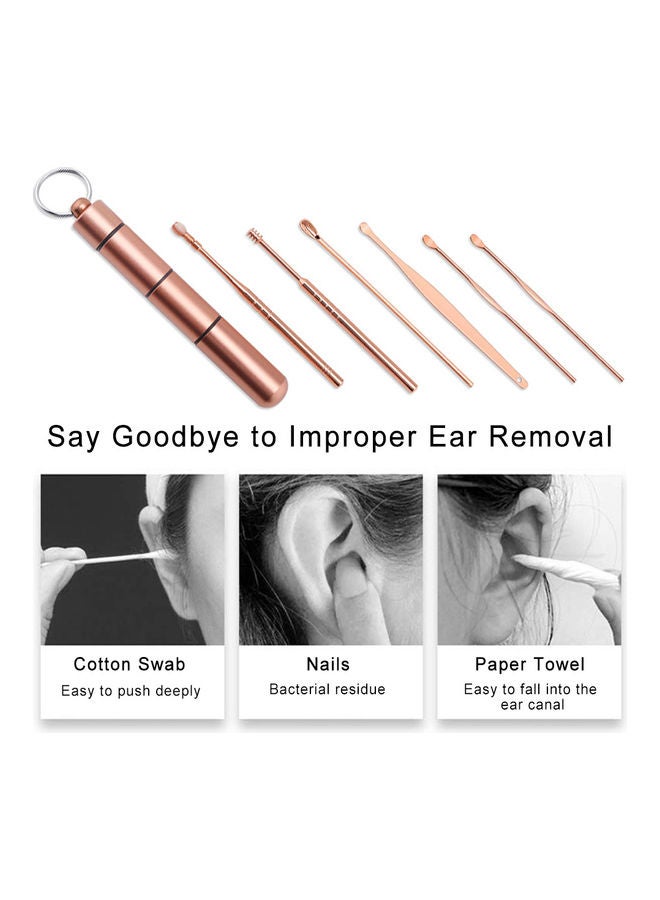 Generic - 6pcs/set Ear Cleaner Kits Stainless Steel Earpick Wax Remover Curette  Ear Pick Ear Cleaner Spoon Spiral Ear Clean Tool Black - Image 1