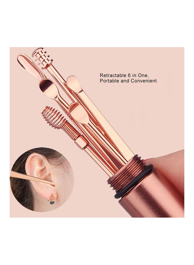 Generic - 6pcs/set Ear Cleaner Kits Stainless Steel Earpick Wax Remover Curette  Ear Pick Ear Cleaner Spoon Spiral Ear Clean Tool Black - Image 1